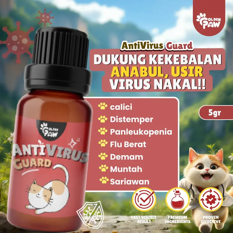 ANTI-VIRUS GUARD 5gr by Golden Paw Obat Virus Calici Distemper Panleu Flu Berat Demam Lemas Panleukopenia Kucing Ampuh Terbaik 0
