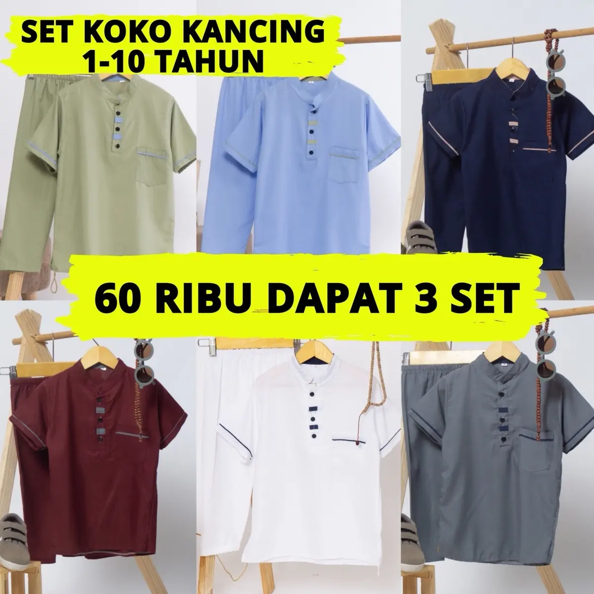 SETELAN KOKO MUSLIM KURTA KANCING ANAK USIA 1-10 TAHUN 60RIBU DAPAT 3 SET MLXL 81012