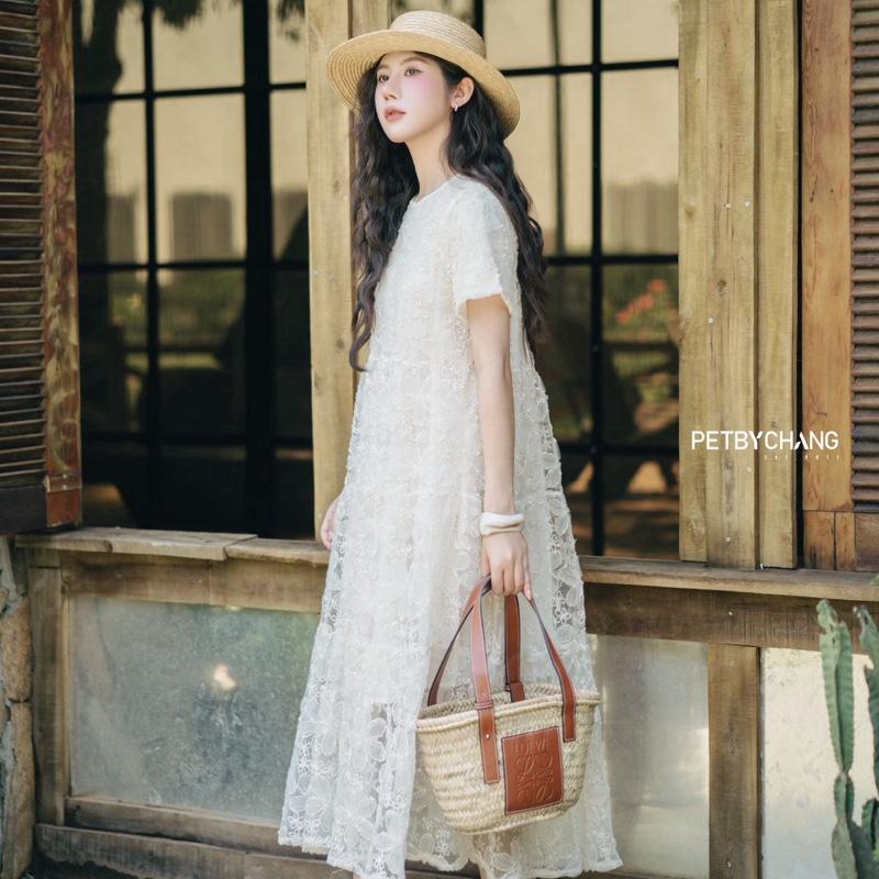 PETBYCHANG - Daisy Lace Dress, Váy Ren Hoa Ngắn Tay Dáng Suông Nàng Thơ đầm xinh sang chảnh mùa hè