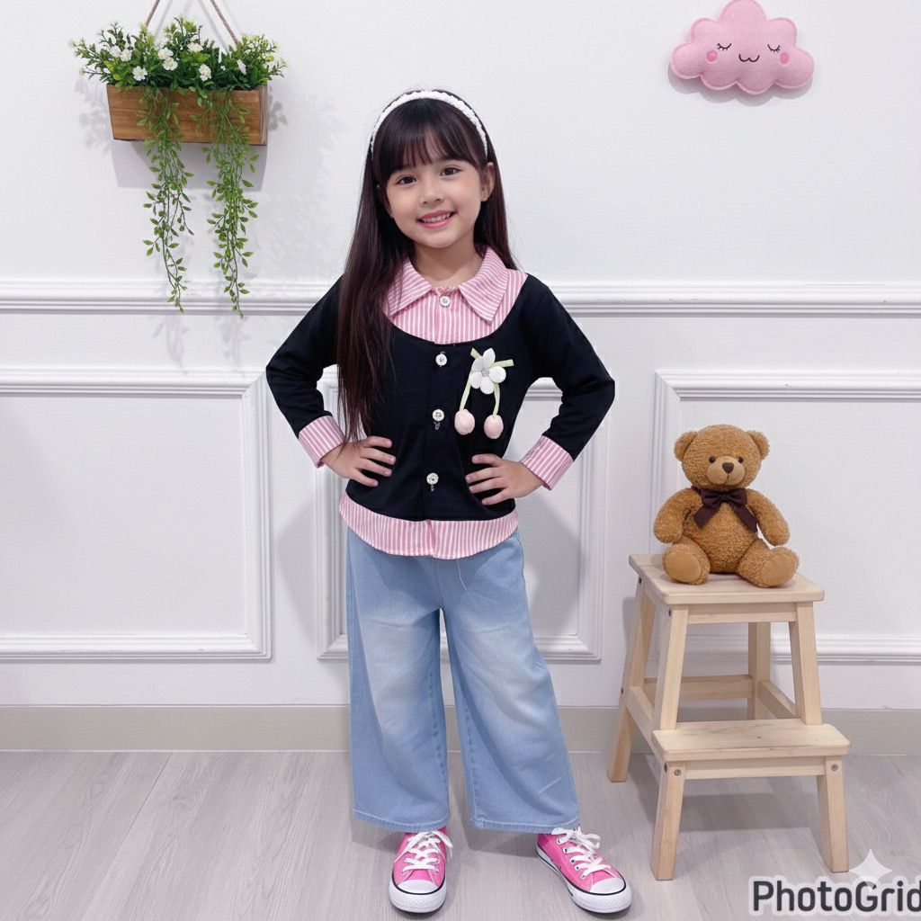 Setelan Jeans Wispie Import Anak Perempuan Usia 2-10 Tahun Viral Fashion Anak Terbaru Terlaris COD