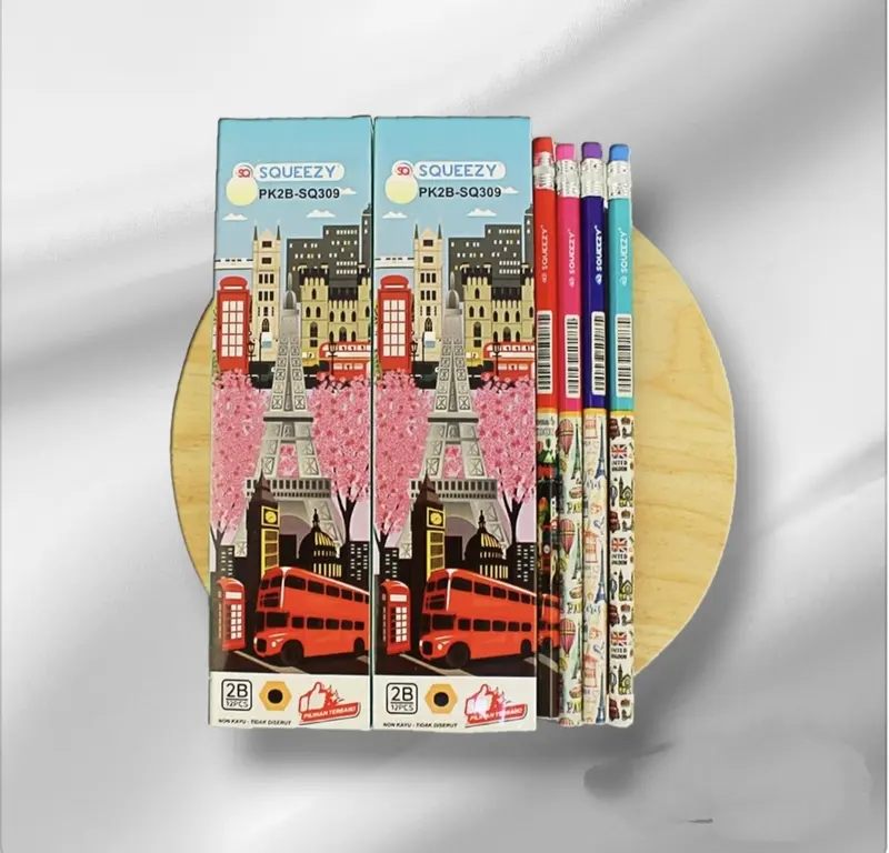 Pensil 2B dengan penghapus Merk Squeezy PK2B-SQ309 Karakter Paris London isi 12 pcs / Box 1