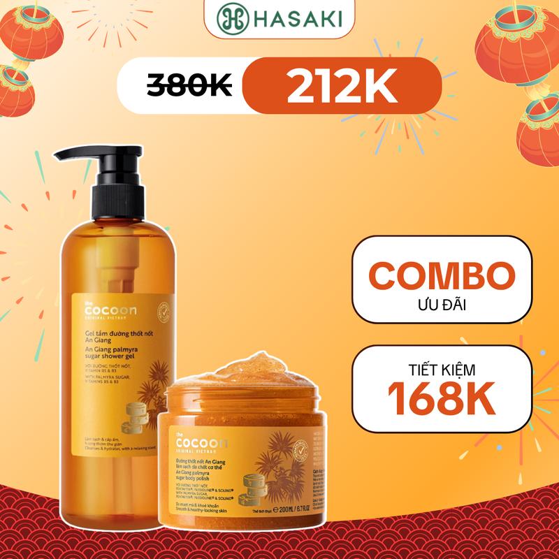  Combo Cocoon Gel Tắm Đường Thốt Nốt An Giang 500ml + Tẩy Da Chết Toàn Thân Đường Thốt Nốt An Giang 200ml | HASAKI BEAUTY 