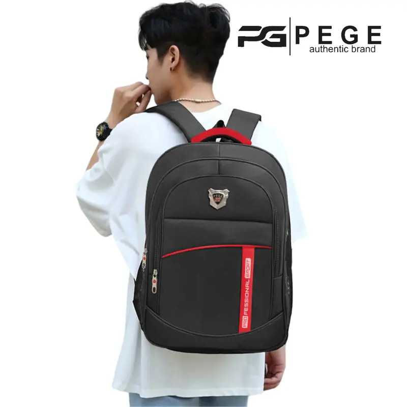 Tas Ransel Laptop Pria PEGE Cavan Tas Punggung Hitam Stripe Merah Gaya Elegan dan Casual - PG 29 1