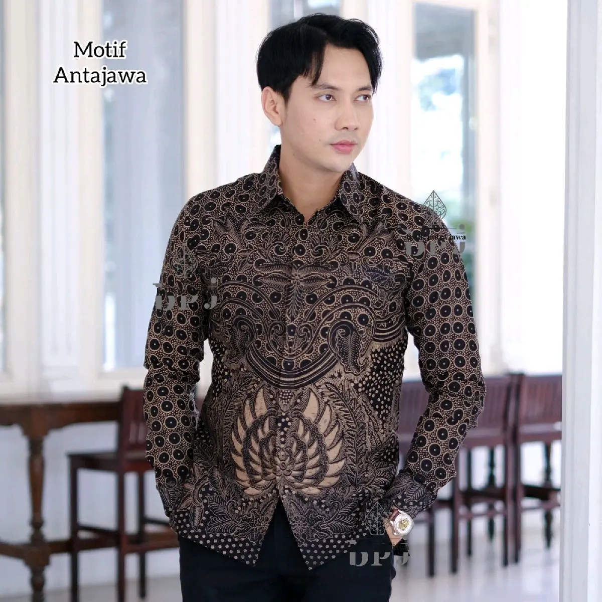 Kemeja Batik Slimfit Motif ANTAJAWA Lengan Panjang, Kemeja Hem Batik Dewasa Atasan Baju Pria, Bahan Katun Premium Nyaman, Kerah Tegak Paripurna, Kancing Tertutup, Bisa COD
