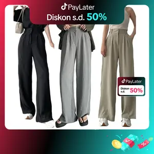 Celana Kulot Wanita  Loose Pants Cullote Highwaist Pant- Bahan Crinkle Airflow Premium Anti Kusut Flowy Panjang  - Outfit Formal Kerja Casual Santai Korean Style Basic