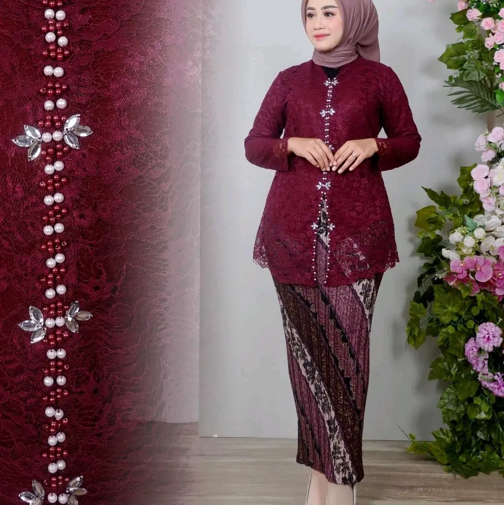 Stelan Encim Brokat Payet - Kebaya Wisuda - Encim Brokat Jumbo LD 120 - Kebaya Kondangan - Kebaya Wanita Dewasa Setelan Pesta yoryu xxxl