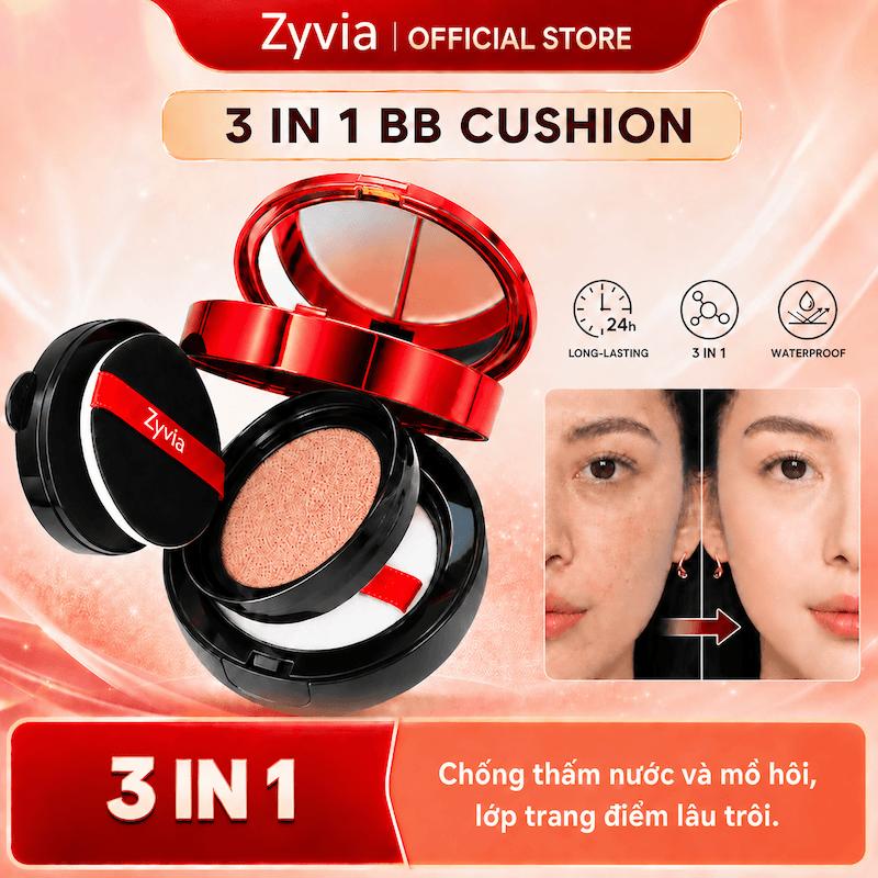 ZYVIA  3 in 1 cushion   10g+1.2g*2+2g Hỗ trợ lớp nền mịn mềm và hỗ trợ lâu trôi chống thấm nước Lâu Trôi Đến 12Giờ