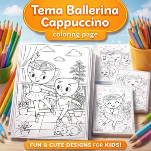 20 LEMBAR KERTAS MEWARNAI UKURAN  A5 & A4 - TEMA BALLERINA CAPPUCCINA
