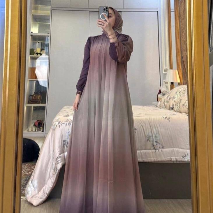 Gamis Set Hijab Gradasi Mat Ceruty Babydol Full Furing Hyget Kaos Ootd Hijab Style Muslim hyget set gradasi olive 4