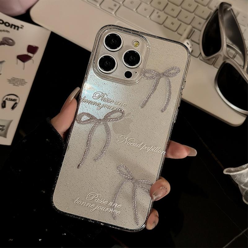 Product Introduction of Sparkly Pearl Bow Glitter Clear Full-Edge Protective Anti-Scratch Phone Case for iPhone 11/12/13/14/15/16 Pro/15 Pro Max Shockproof Anti-Drop Smartphone Case for Women 17