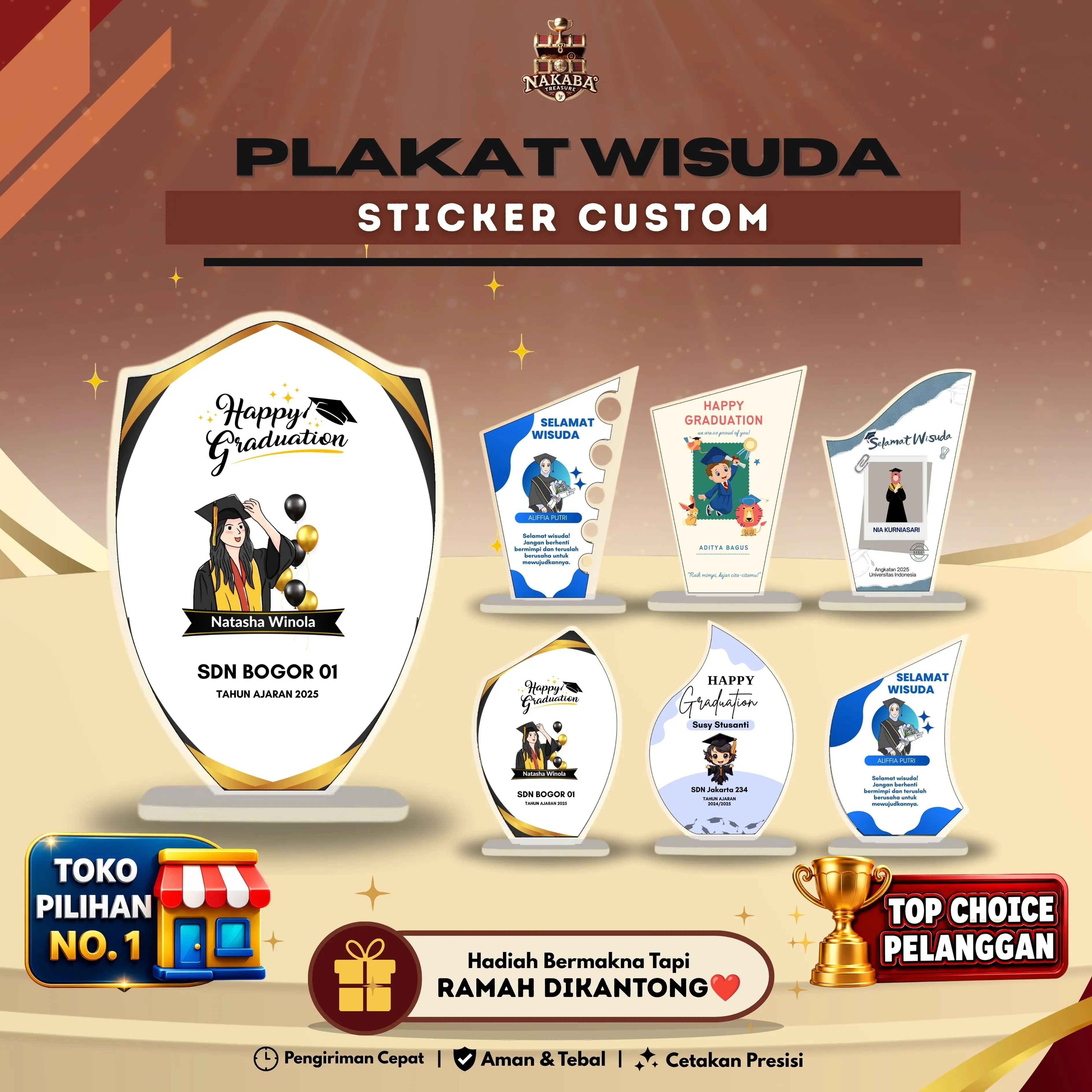 Plakat Akrilik Wisuda Sticker Custom Tebal 3mm Plus Tatakan - Pilihan 8 Bentuk Akrilik