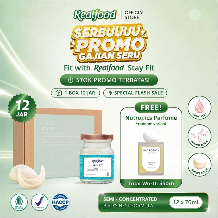 Gambar [SPECIAL PAYDAY SALE] Realfood Stay Fit | Minuman Sarang Burung Walet | Daily Wellness | Nutrisi Harian | Daya Tahan Tubuh | Imun Harian | Wellness Drink | Bird Nest Drink | Minuman Kesehatan untuk Aktivitas Sehari Hari dari Realfood Store Kota Administrasi Jakarta Barat Tokopedia