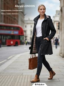 Abrigo tipo trench de color sólido con capucha y cierre de cremallera, con cordón ajustable, manga larga, casual, impermeable y a prueba de viento, ropa de abrigo para primavera y otoño, ropa de damas para uso diario