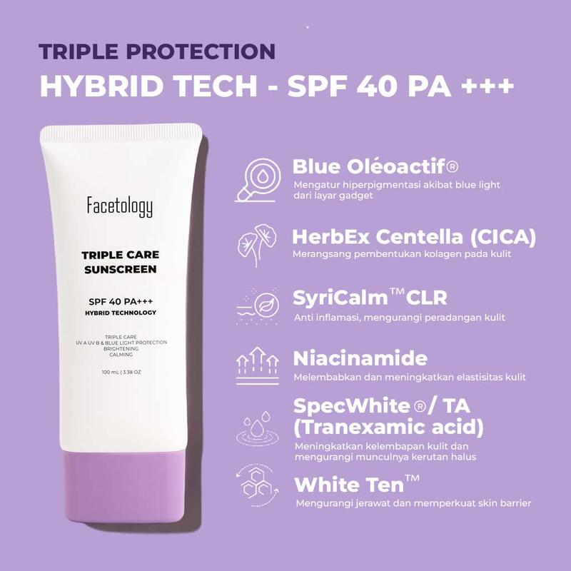 Facetology [NON COMEDOGENIC SUNSCREEN TESTED] BIG SIZE Triple Care Sunscreen SPF 40 PA +++ 100ML 3