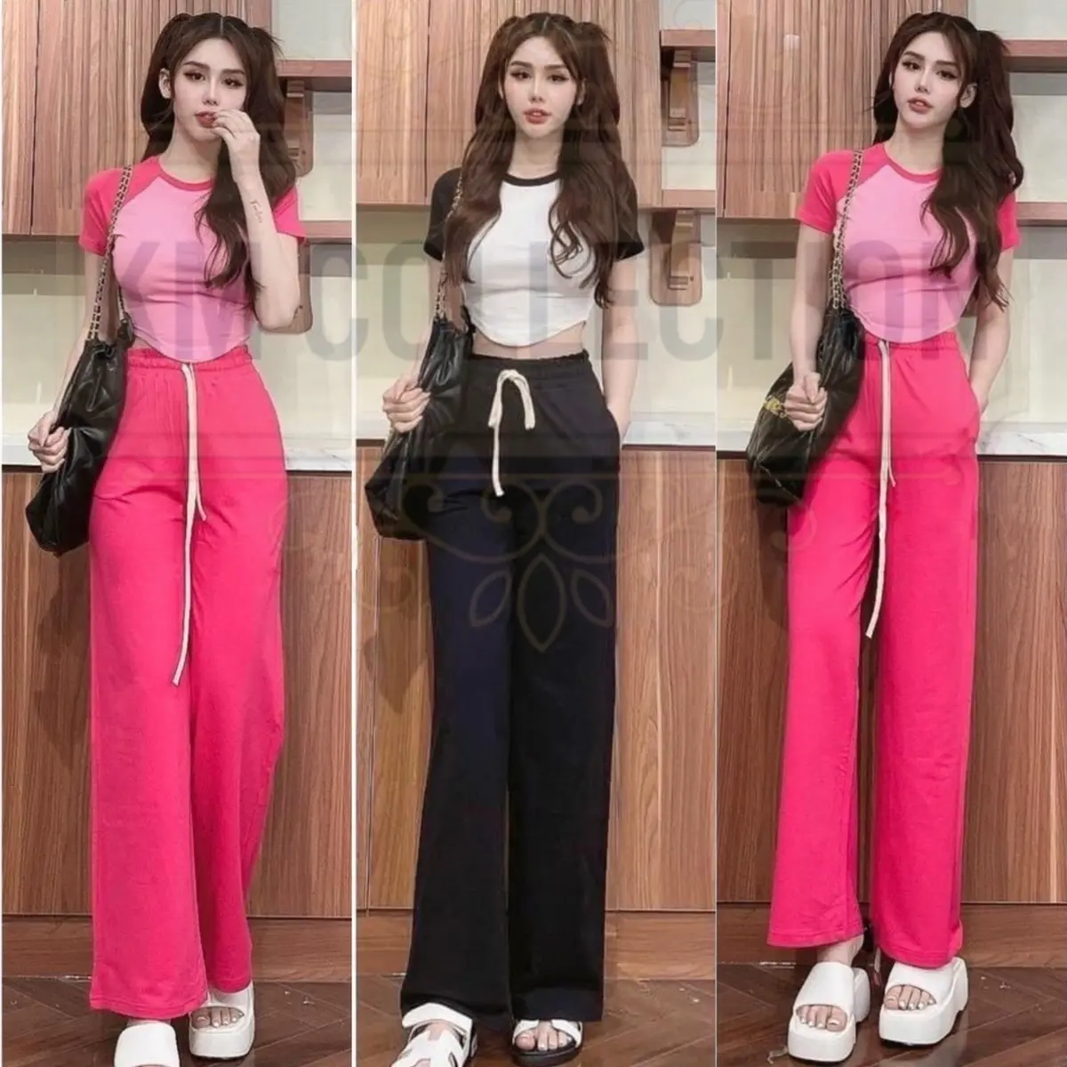 ONE SET CROP TOP KNIT RIB CHERRY Baju Celana