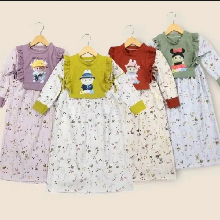 Gamis Kekinian Labubu untuk Wanita - Bahan Kombinasi Unik, Modis dan Nyaman - Setelan, Celana
