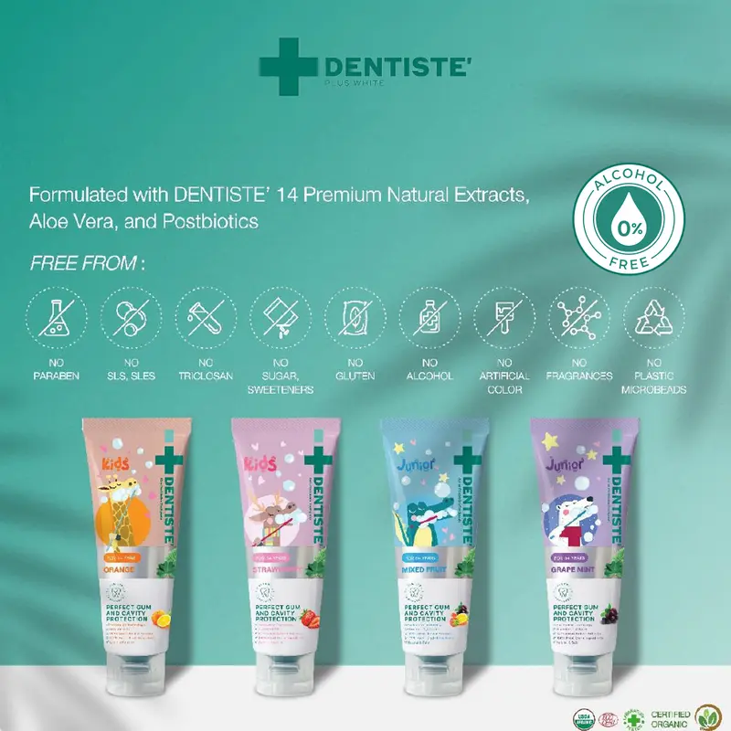 (1+ Years) DENTISTE Postbiotics Kids Toothpaste Strawberry 60gr / Pasta Gigi Anak Tanpa Fluoride 2