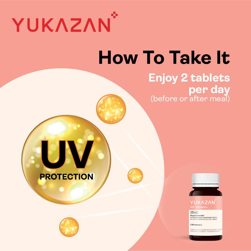 Yukazan Vit Tomato+ Brightening Supplement 4's - Collagen, White Tomato, Oryza Ceramide Chewable Tablet - Oral Sunblock (30 tablets) 5