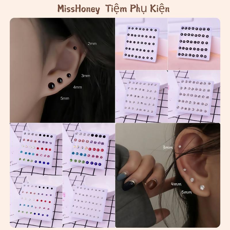 Hộp 20 Đôi Bông Tai Nhựa Đính Đá Pha Lê Set 20 Đôi Khuyên Tai Giữ Lỗ Thời Trang Nam Nữ