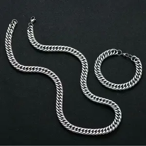 SATU PAKET Gelang dan Kalung Rantai Jalin Rapat Silver untuk Pria dan Wanita Aksesori Fashion Unisex Desain Elegan Cocok untuk Berbagai Gaya Fashion