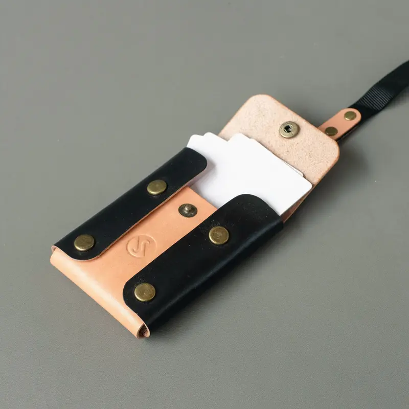 SOANC - Tuxedo Black Lanyard Name Tag ID Card Holder Kulit Sapi Asli 1