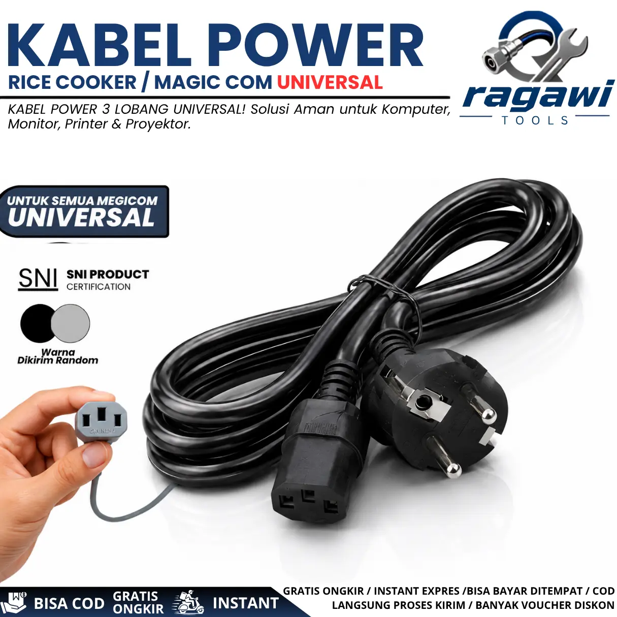 Kabel Power Colokan Soket Lobang 3 Rice Cooker Magic Com dan bisa juga untuk PC