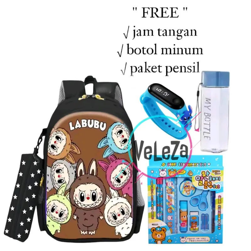 Tas ransel anak labubu tas sekolah TK SD gratis botol minum jam tangan paket pinsil tas sekolah anak tas anak 2