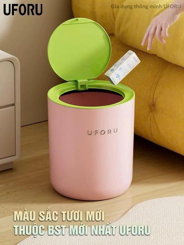 [UFORU x RAINBOW] - Thùng rác tròn nắp bật chống ồn không lõi dễ thao tác sử dụng màu sắc đẹp chất liệu nhựa PP - UF564