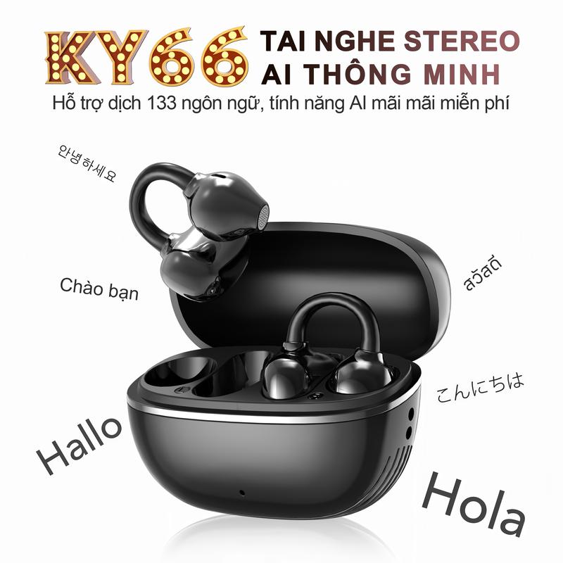 AI miễn phí trọn đời KY66 AI Tai Nghe Kẹp Tai Tai nghe AI dịch đồng thời Có thể dịch được 133 ngôn ngữ Dịch trực tiếp khi video call Thiết kế cầu chữ C Tự động nhận dạng trái-phải Âm thanh HiFi Hợp mọi máy Android & iOS