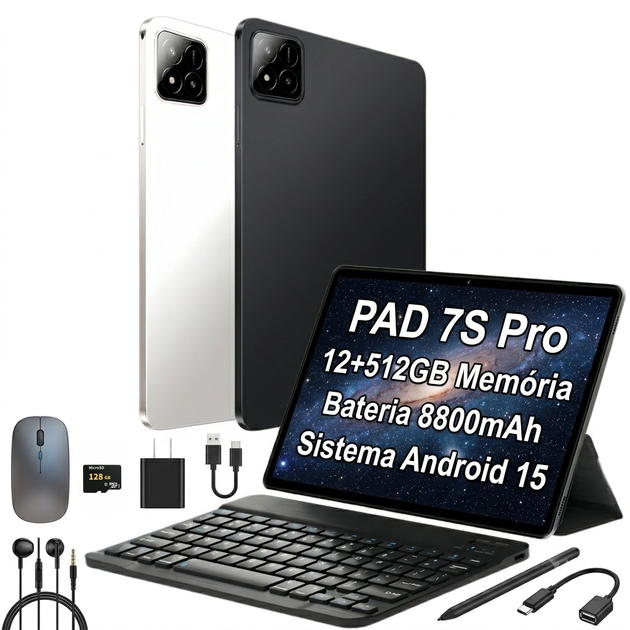 Tablet Android 15 Novo 2026, Tela HD de 10.1 Polegadas com Proteção Ocular, 512GB ROM, 12GB RAM, Inclui Teclado, Mouse, Capa Protetora e Caneta Stylus, Processador Quad-Core, Tela IPS 2560*1