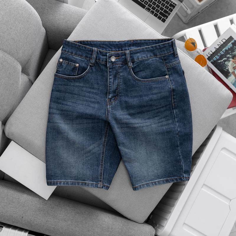 Quần short jean nam vải cotton ống rộng co giãn nhiều màu Menswear Ong