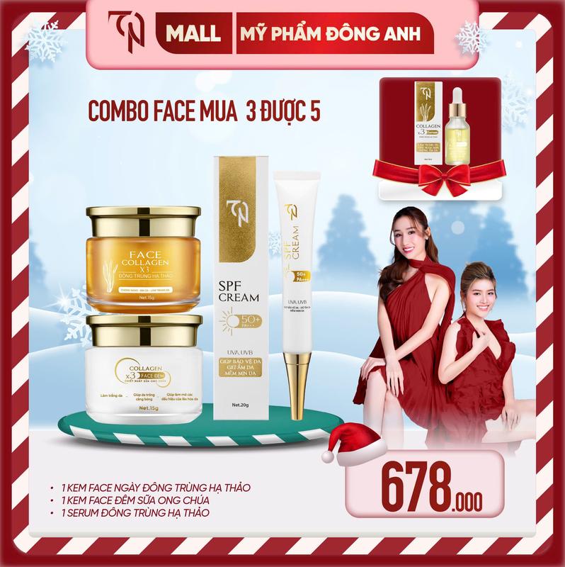    TẶNG SERUM    - Kem Face Ngày Đông Trùng Hạ Thảo - Kem Face Đêm Collagen X3 Sữa Ong Chúa - Serum Đông Trùng Hạ Thảo - Kem Chống Nắng SPF 60++ - Hỗ Trợ Dưỡng Da Mờ Thâm  Nám  Sạm Tàn Nhang - MỸ PHẨM ĐÔNG ANH 