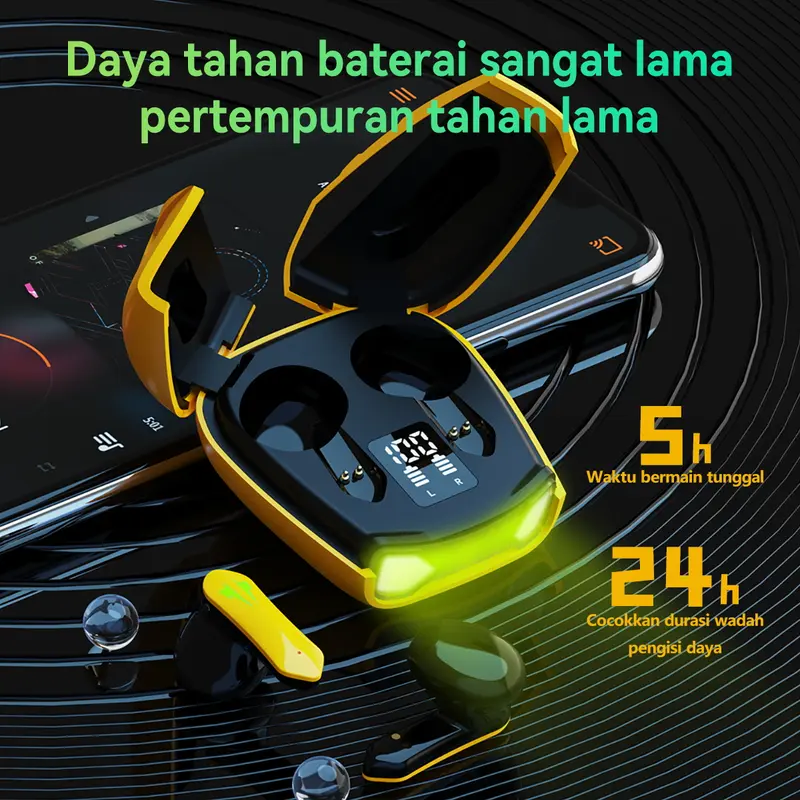 【COD】Gaming Wireless Headset Bluetooth 5.4 TWS GM08 Bumblebee Earbuds Hi-Fi Stereo No Delay Black Yellow Earphones Headphones 1