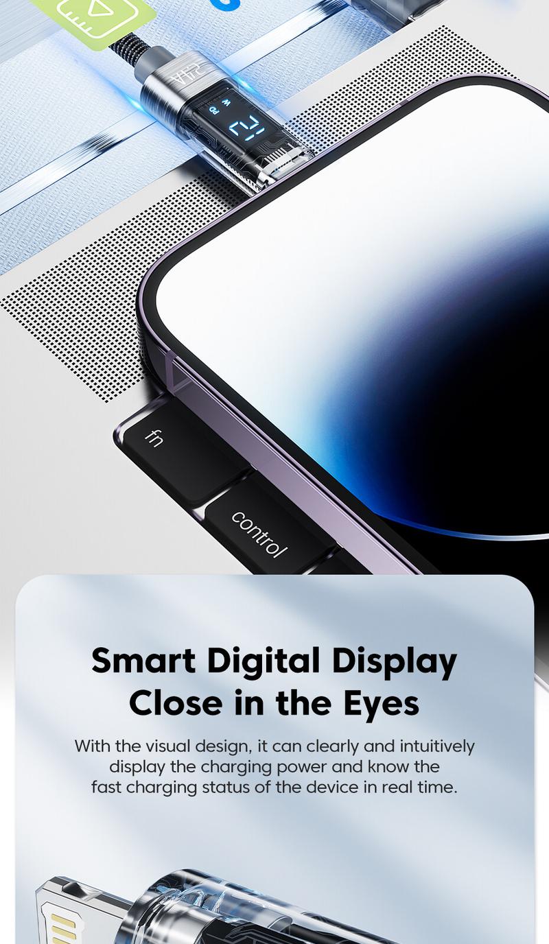 Product Introduction of Toocki 2.4A Transparency Series USB-A To Lightning Fast Charging Cable 100cm/200cm Lightning Cable for IPhone 14 13 Pro Max 12 Pro Max 12