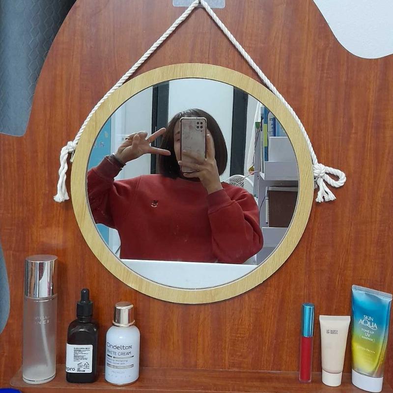 Gương treo tường trang trí gương tròn viền gỗ đường kính 25cm gương trang điểm tặng dây thừng và phụ kiện treo. Decor Decor Phòng Decor Decor Phòng Trang Trí Nhà Gương Toàn Thân