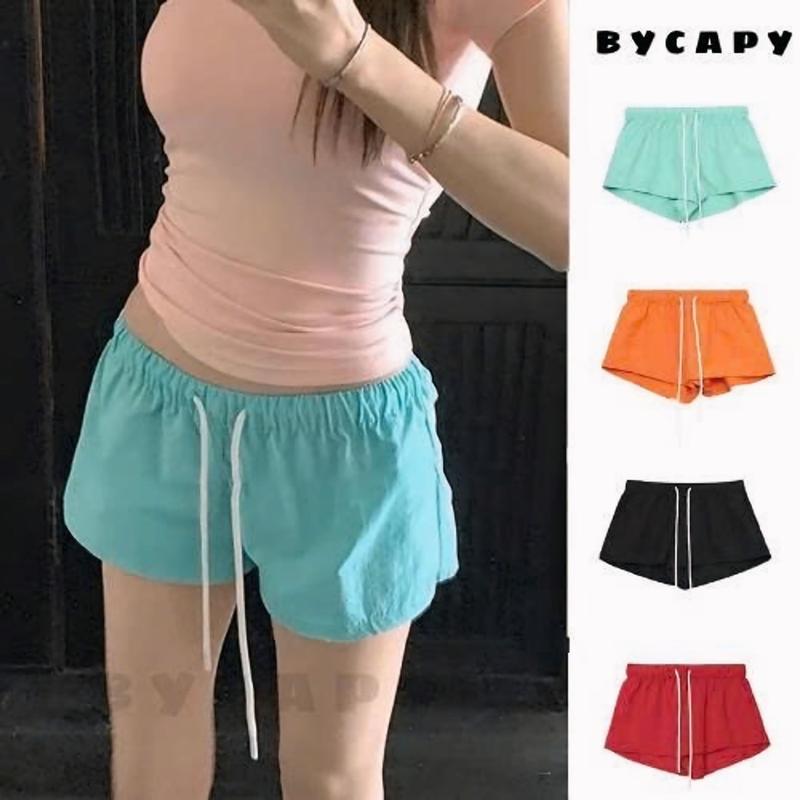  BYCAPY - Quần Short Gió Rất Ngắn Cạp Trễ Fom Trơn Basic Dễ Phối Đồ Mặc Đi Chơi Chơi Thể Thao Thoải Mái Có Túi Và Dây Rút 