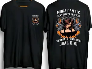 MUKA CANTIK SENYUM BERSERI Kaos Hitam Viral SABAR LENG CELENG Desain Babi Hutan Ungu Gaya Streetwear Kekinian Cocok Untuk Penampilan Anda