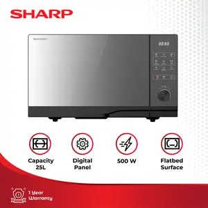 SHARP Microwave Oven R-225DFB-BK Kapasitas 25 Liter 500W Digital Panel Flatbed Surface Mudah Dibersihkan