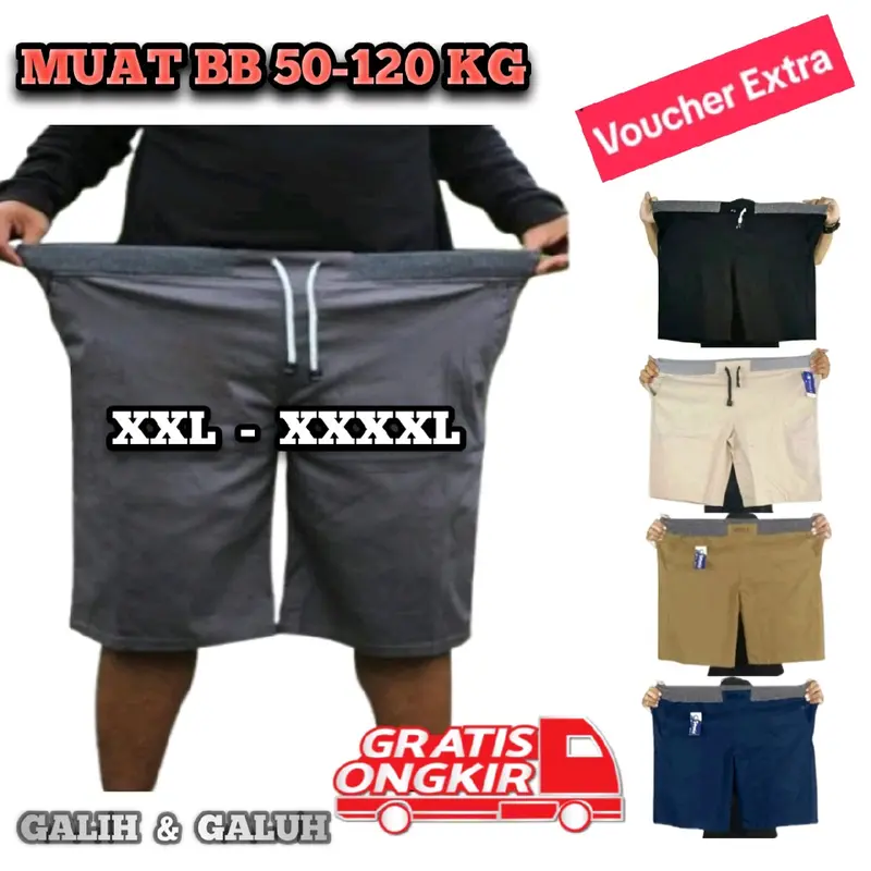 Celana Pendek Chinos Bigzise XL-4XL  Muat BB sampai 120Kg Cowok Distro Katun Casual Tebal Nyaman Santai Hitam Shorts Pria Dewasa Surfing Panjang Twill Modest Big & Tall big & tall S Cargo Combed 0