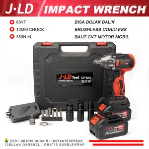 COD JLD 88V mesin bor impact baterai 350N.M bor Baterai 13mm Impact Wrench brushless 88v original bor baterai cas komplit bolak balik.Untuk melepas dan memasang baut ban Baut mesin CVT Baut perancah Dapat Digunakan Pada Kayu/Beton/tembok/ jumbo jld 350nm