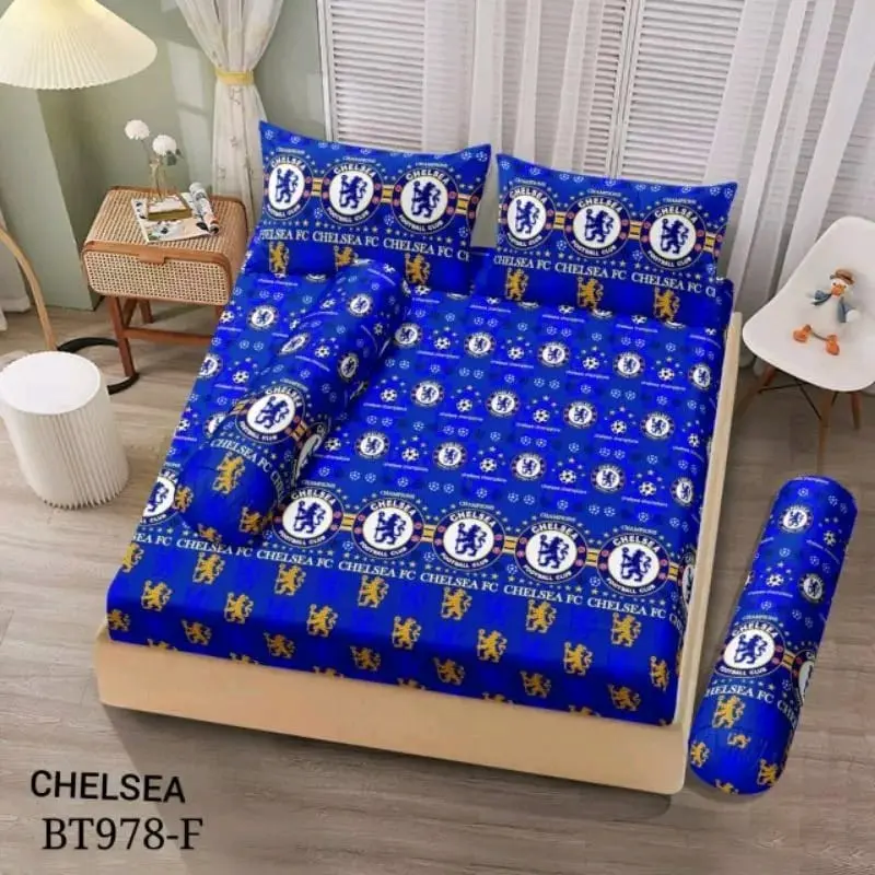 SPREI BOLA CHELSEA TERMURAH BERKUALITAS TIDAK LUNTUR UKURAN 160 DAN 180. Katun Sarung Bantal