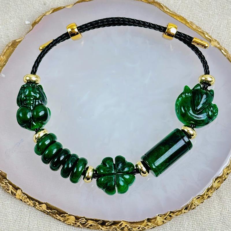 Cẩm thạch sơn thủy - lam ngọc 5 charm - Ngũ điếu hồ ly lu thống túi tiền cỏ 4 lá