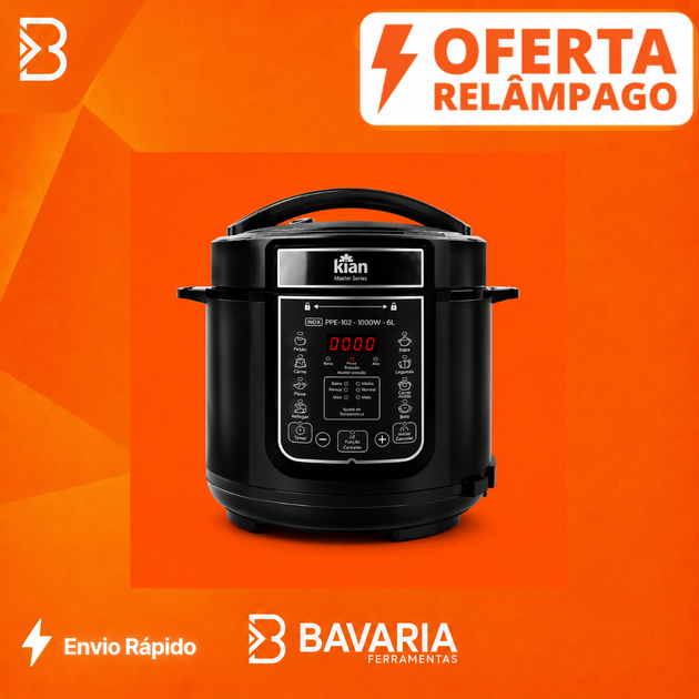 Panela de Pressão Elétrica Kian PPE-102 6L Timer Cuba Antiaderente Inox 127V/220V