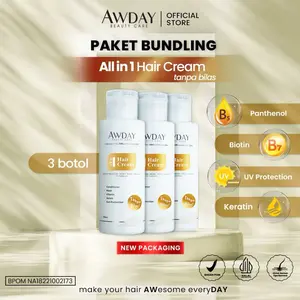 AWDAY PAKET 3 PCS HAIRCREAM TANPA BILAS CONDITIONER SHAMPOO