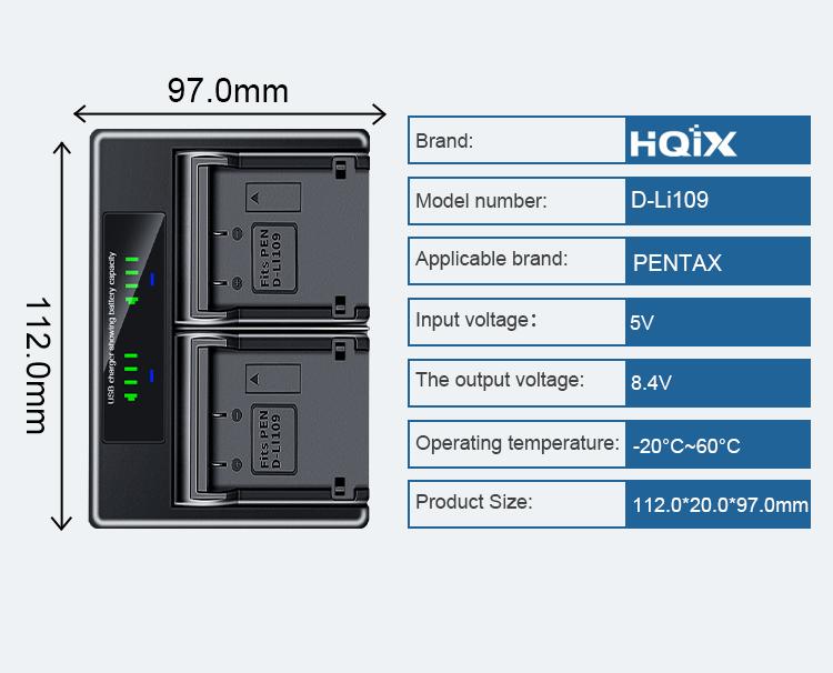 Product Introduction of HQIX cho Pentax K-F 50 70 500 S1 S2 30 R KR máy ảnh D-LI109  Bộ sạc kép Pin 5