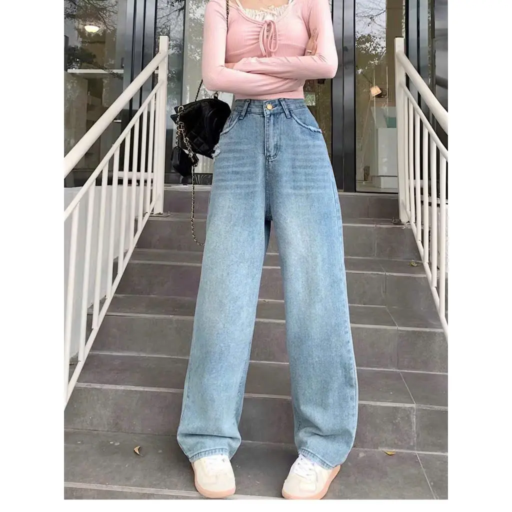 Quần jeans xuông nữ ống rộng rách túi sau hai màu đậm nhạt thích hợp với nấm lùn Pants | BigBuy360 - bigbuy360.vn Quần jeans xuông nữ ống rộng rách túi sau hai màu đậm nhạt thích hợp với nấm lùn Pants | BigBuy360 - bigbuy360.vn
