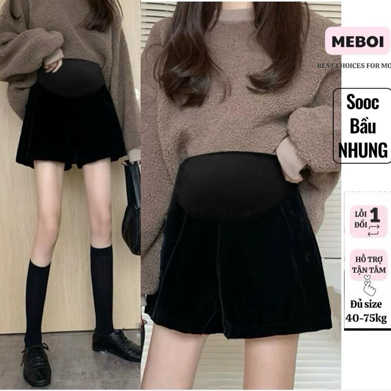    Loại Đẹp   Quần Sooc Bầu NHUNG Thu Đông Dày Dặn Thời Trang có đáp bụng dây chỉnh size mẹ Bối#S23 