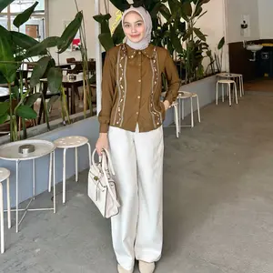 ￼Nadine atasan wanita - kemeja shakila bordir - kemeja lengan panjang - terbaru Baju  viral blouse Cewek