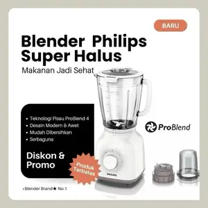 Philips Blender HR-2106 ProBlend 4 Pisau Stainless Steel Terlaris Tabung Plastik Super Halus Fitur Pulse Mudah Dibersihkan Serbaguna Dengan Pisau 4 Sisi Pro Blend Dan Indikator Lock