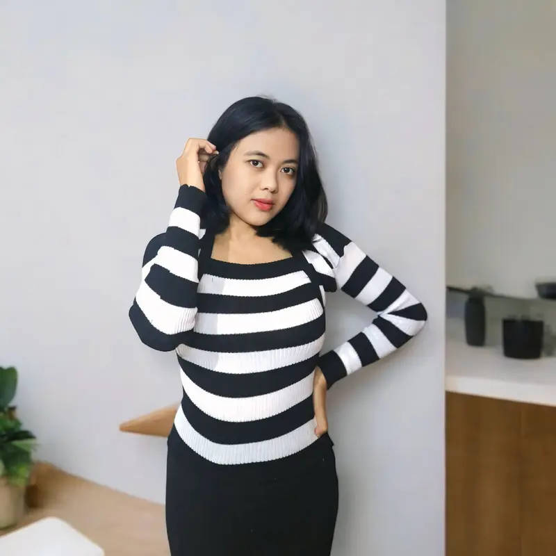 ASCBDG || Baju Rajut Wanita Motif Garis,Bahan Premium Lembut dan Nyaman Cantik Panjang Sweater Top 1